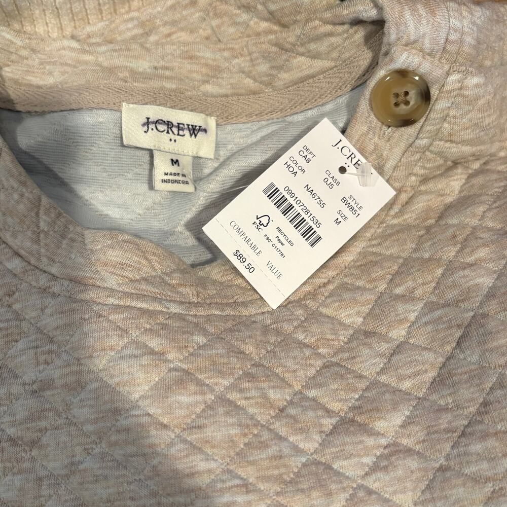J Crew Quilted Button Neck Top M NWT Tan Beige Sweatshirt Shirt BW851 J.Crew - Picture 3 of 3